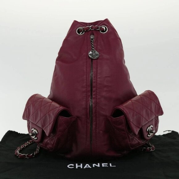 CHANEL Matelasse Chain Backpack Lamb Skin Bordeaux CC Auth - Picture 1 of 16